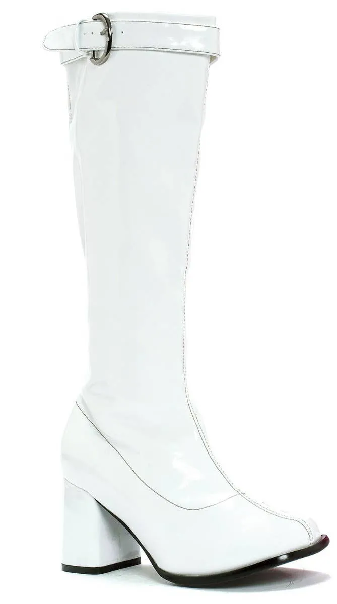 Hippie Womens White Knee High Costume Boots With Zipper