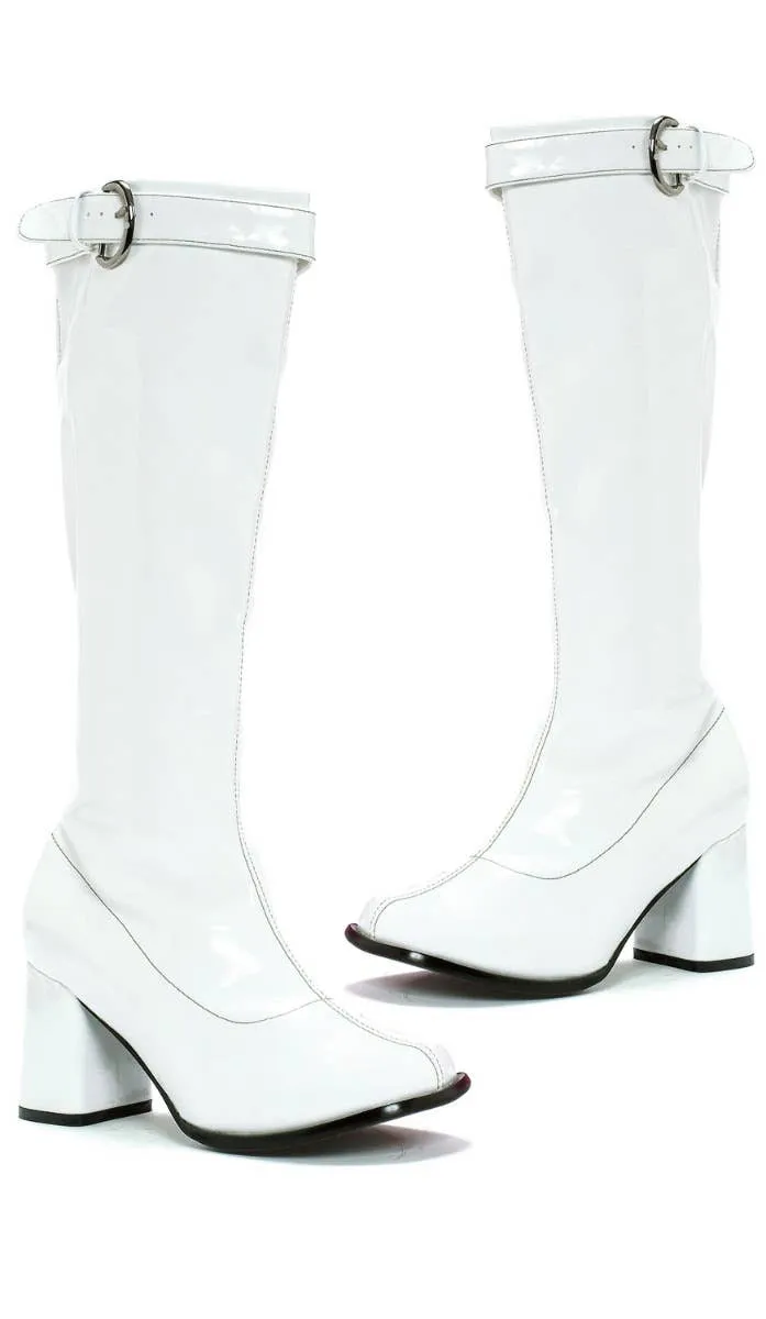 Hippie Womens White Knee High Costume Boots With Zipper