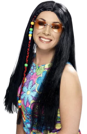 Hippy Party Womens Long Black Costume Wig