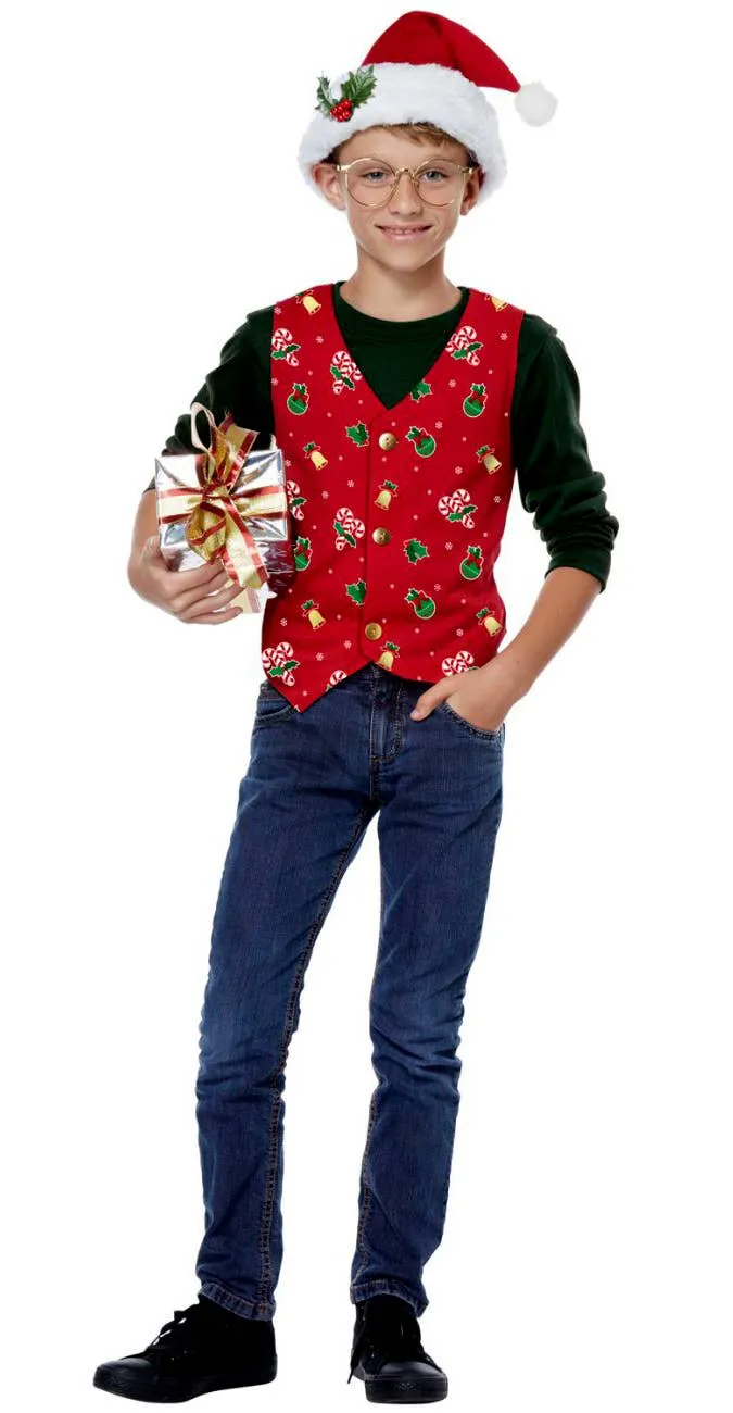Holiday Red Kids Christmas Costume Vest and Hat