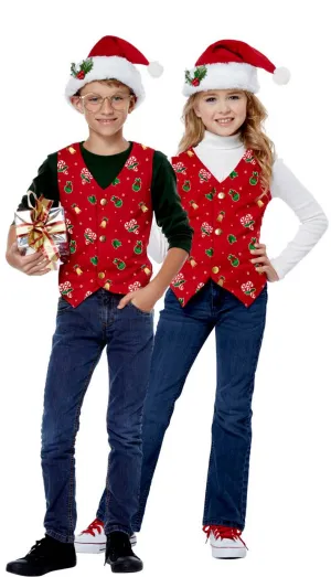 Holiday Red Kids Christmas Costume Vest and Hat