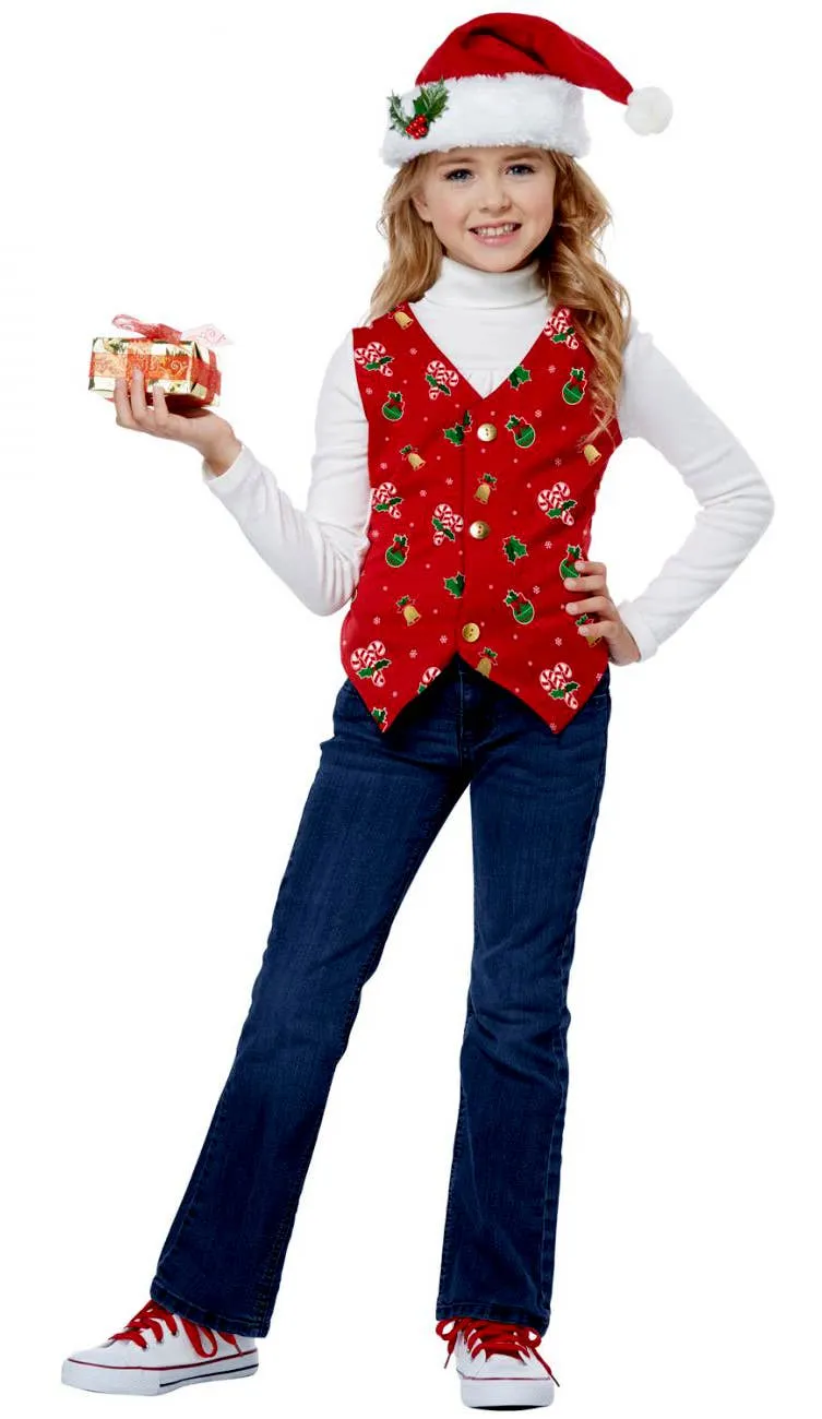 Holiday Red Kids Christmas Costume Vest and Hat