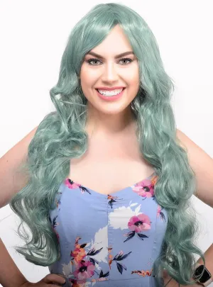 Holly Extra Long Curly Dusty Green Womens Costume Wig