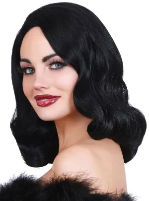Hollywood Glamour Womens Wavy Black Costume Wig