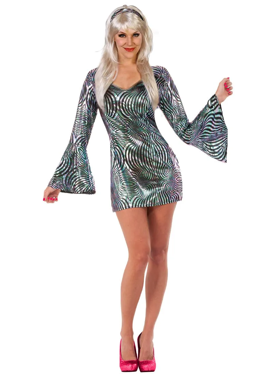 Holographic 1970s Womens Disco Babe Dress Up Costume