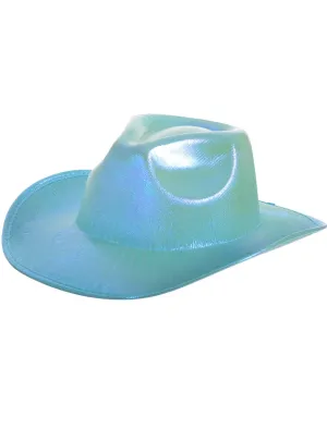 Holographic Blue and Green Cowboy Festival Hat