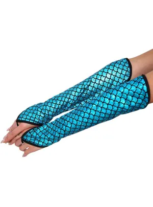 Holographic Blue Mermaid Scale Costume Gloves