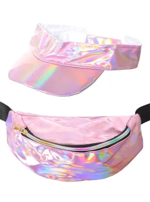 Holographic Pink 80s Visor and Bum Bag Set