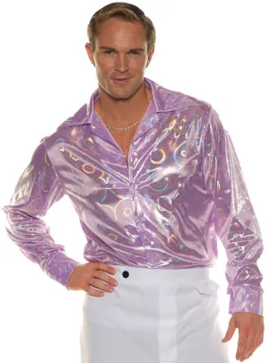 Holographic Purple Circles Mens 70s Disco Costume Shirt