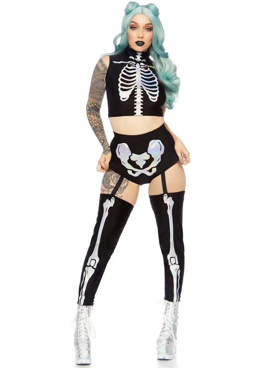 Holographic Skeleton Womens Sexy Halloween Costume