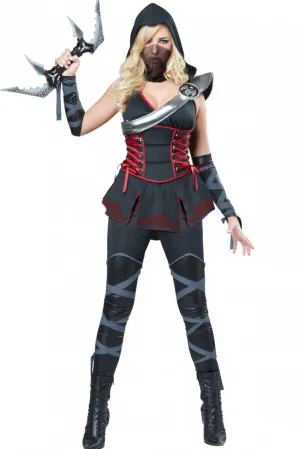 Hooded Assassin Womens Black Ninja Costume