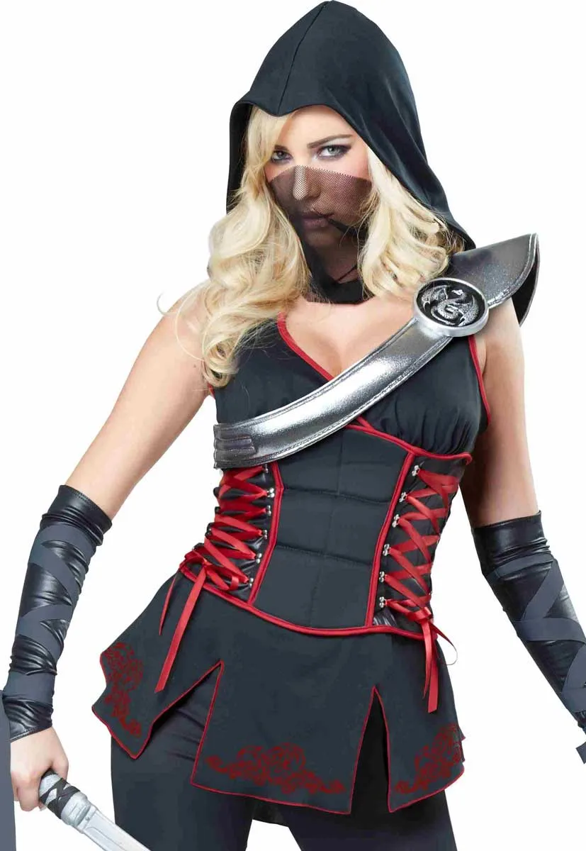 Hooded Assassin Womens Black Ninja Costume