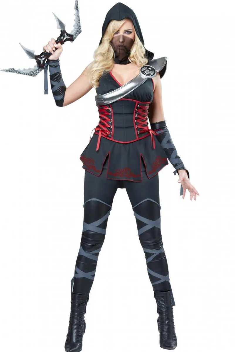 Hooded Assassin Womens Black Ninja Costume