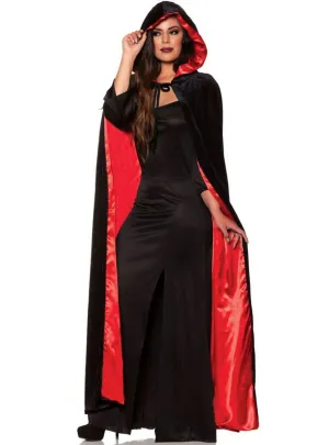 Hooded Black and Red Satin Womens Costume Cape