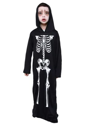 Hooded Black and White Skeleton Boys Costume Robe
