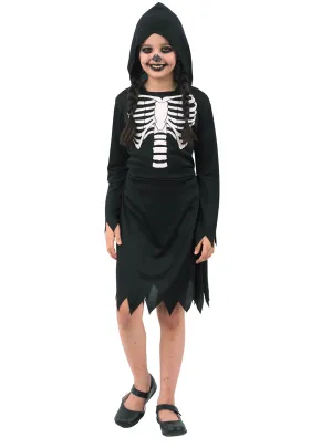 Hooded Black Halloween Skeleton Girls Costume