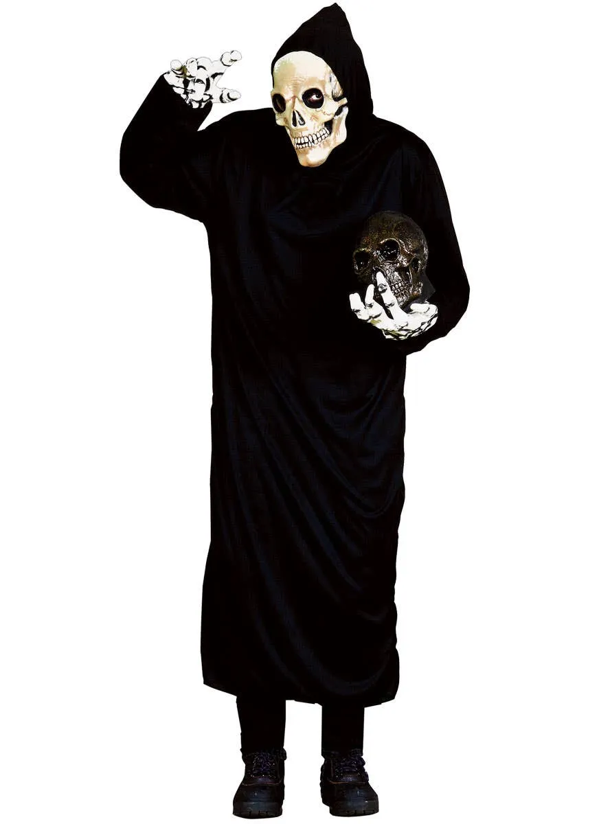 Hooded Black Horror Robe Mens Basic Halloween Costume