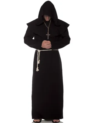 Hooded Black Monk Robe Mens Plus Size Costume