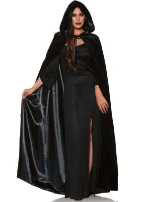 Hooded Black Satin Lined Womens Halloween Costume Cape