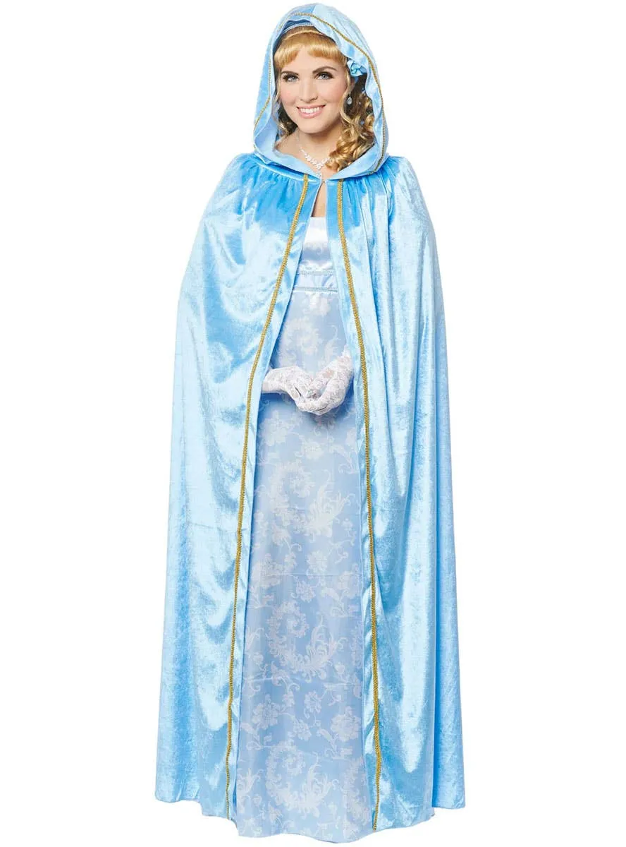 Hooded Blue Velvet Bridgerton Style Womens Costume Cape