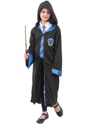 Hooded Girls Magical Blue House Robe Costume