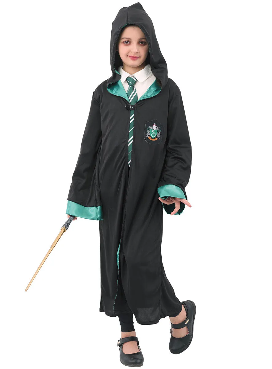 Hooded Girls Magical Green House Robe Costume