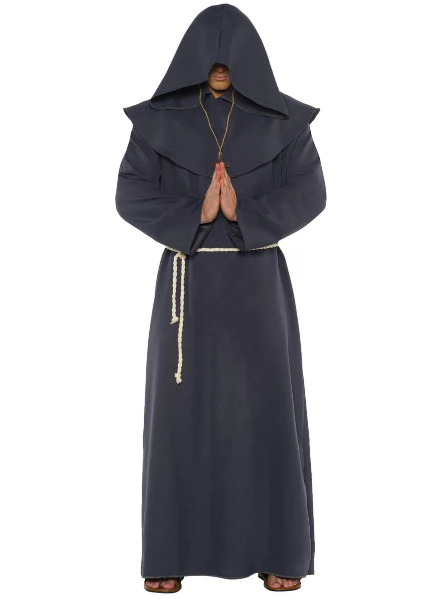 Hooded Grey Monk Robe Mens Costume