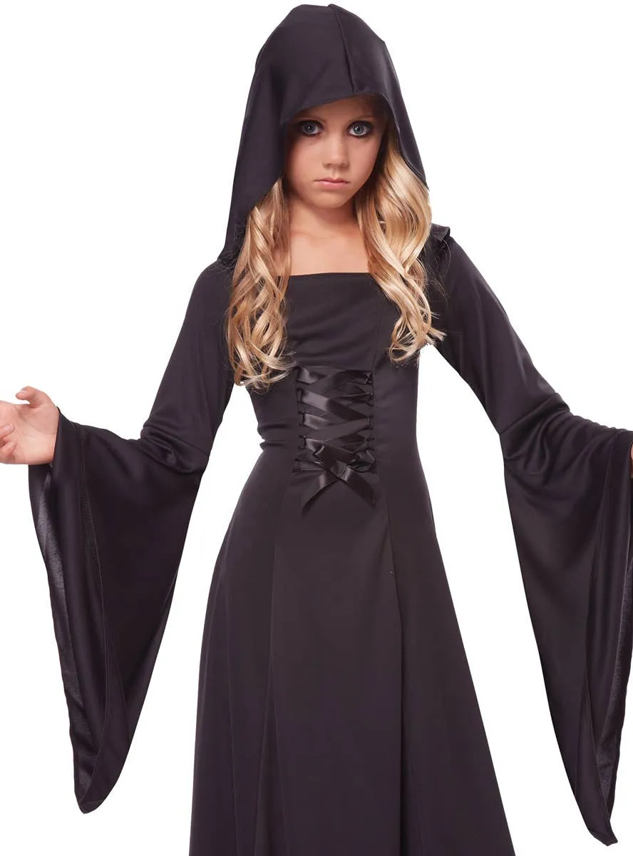 Hooded Long Black Robe Girls Halloween Costume