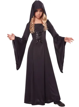 Hooded Long Black Robe Girls Halloween Costume