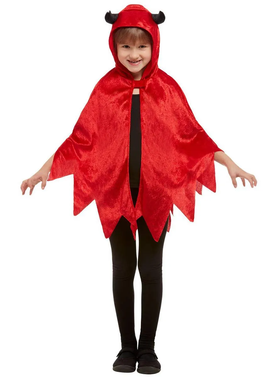 Hooded Red Velvet Kids Devil Halloween Costume Cape