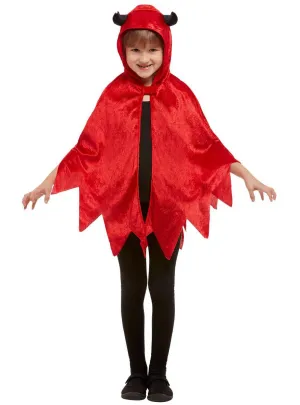 Hooded Red Velvet Kids Devil Halloween Costume Cape