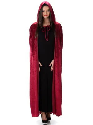 Hooded Red Velvet Womens Costume Cape