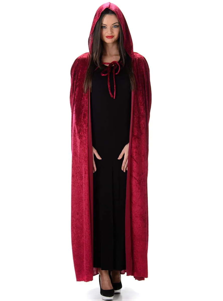 Hooded Red Velvet Womens Costume Cape