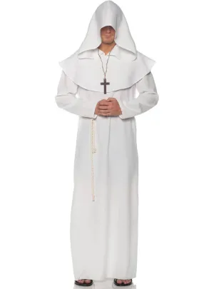 Hooded White Monk Mens Costume Robe