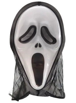 Hooded White Plastic Ghostface Halloween Costume Mask