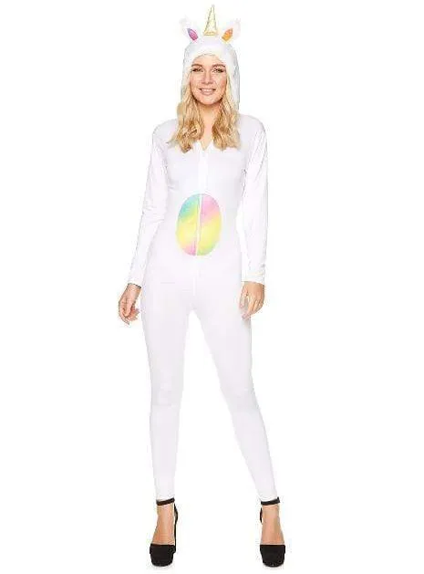 Hooded White Unicorn Plus Size Womens Jumpsuit Costume