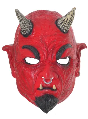Horned Devil Red Latex Halloween Costume Mask