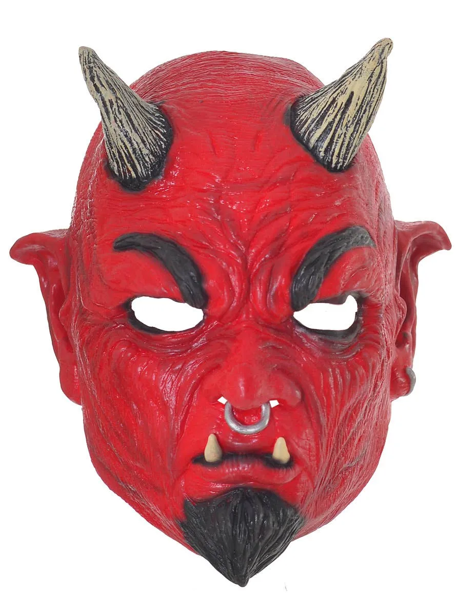 Horned Devil Red Latex Halloween Costume Mask