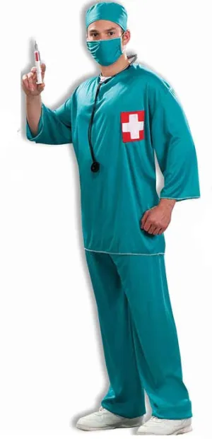 Hospital Surgical Scrubs Mens Blue Doctor Costume