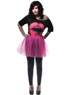 Hot Pink 1980s Womens Lips Shirt and Tutu Costume Set