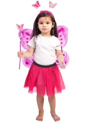 Hot Pink Girls Butterfly Wings and Wand Set with Glitter