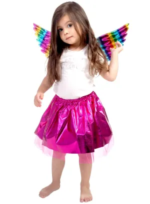 Hot Pink Metallic Tutu and Rainbow Wings Toddler Girls Set