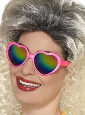 Hot Pink Mirrored Heart Shaped Costume Sunglasses