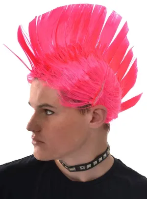 Hot Pink Punk Rock Adults Mohawk Costume Wig