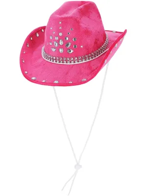 Hot Pink Rhinestoned Cowgirl Costume Hat