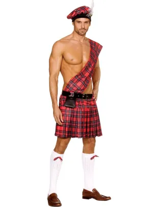 Hot Scottie Mens Red Kilt Dress Up Costume