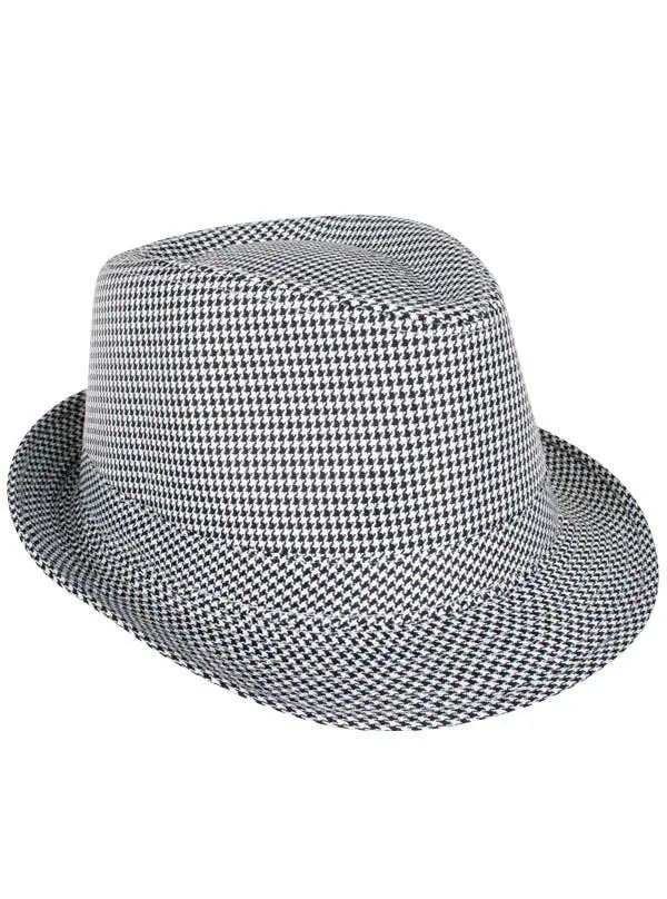 Houndstooth Black and White Fedora Costume Hat