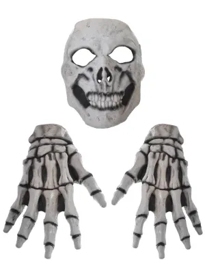 Human Skull Mask and Skeleton Hands Halloween Set