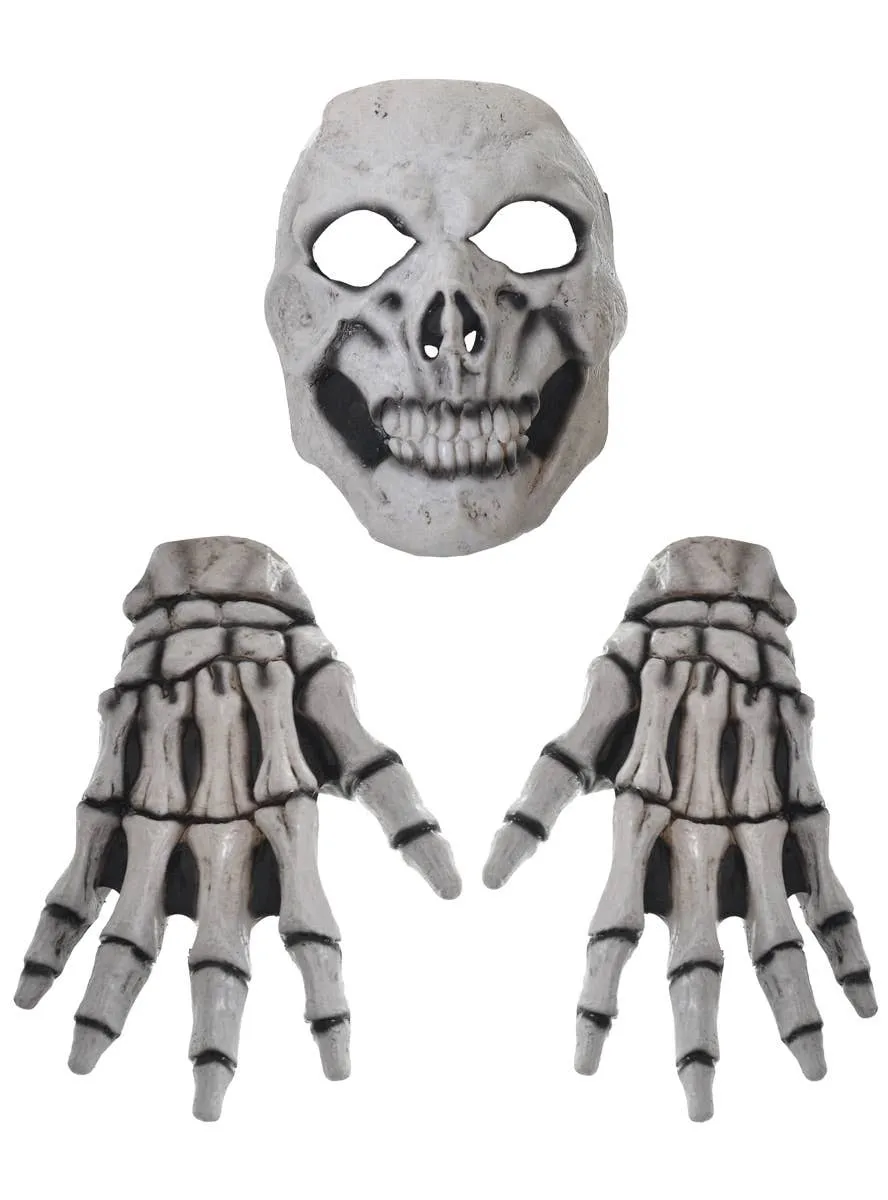 Human Skull Mask and Skeleton Hands Halloween Set