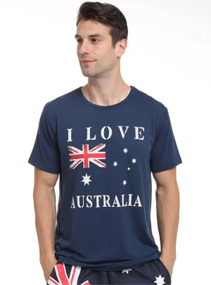 I Love Australia Mens Blue Flag Print Top